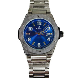 Hublot Style Blue Dial Brushed Steel Integrated Watch